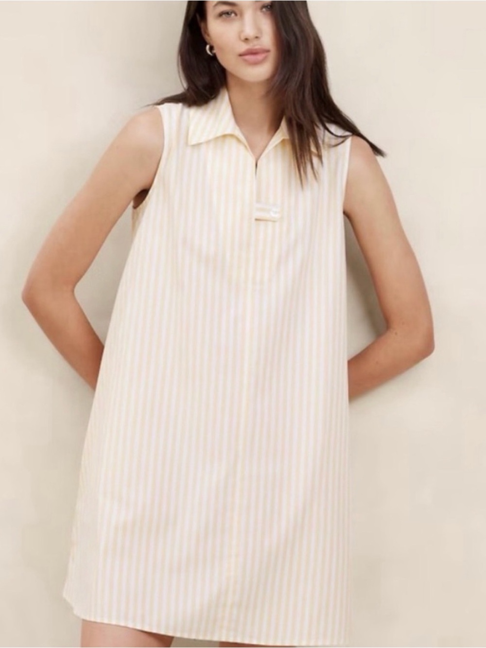Banana Republic Cream and Pale Yellow Striped Sleeveless Dress